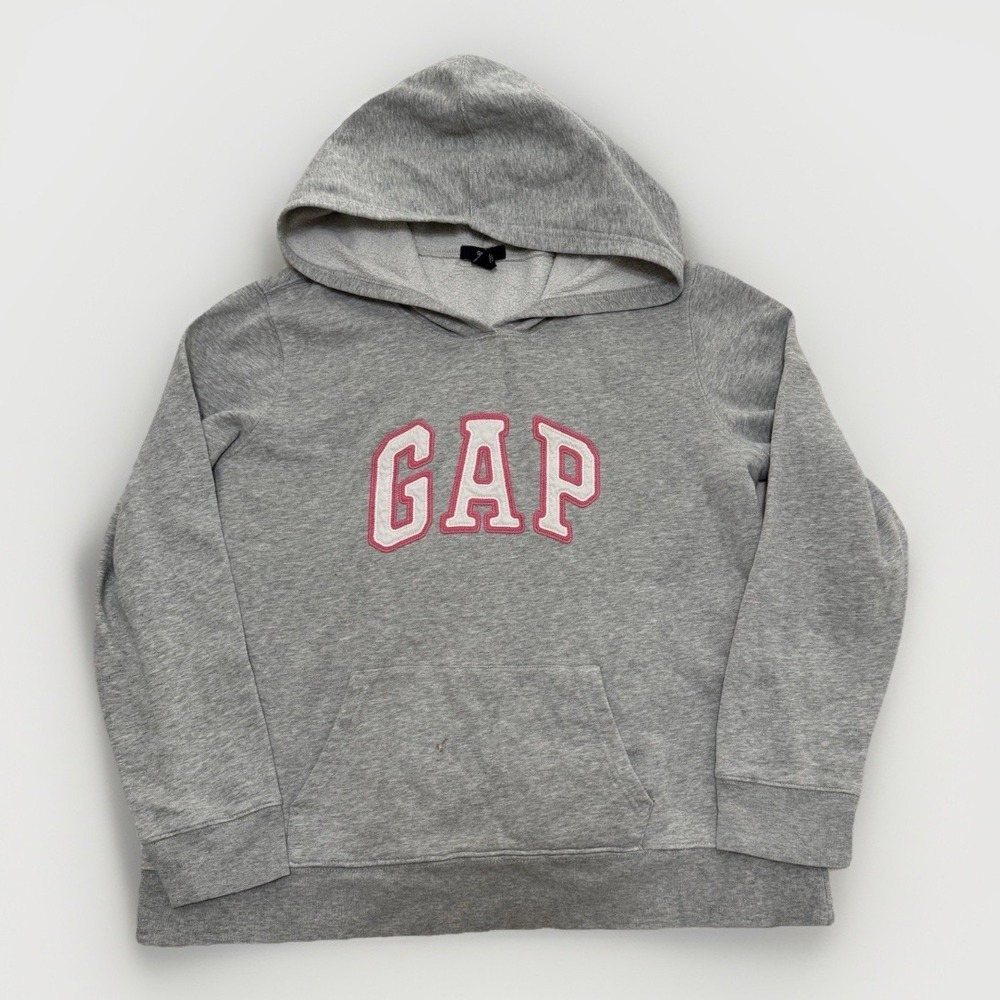Gap Women's Gray &‎ Pink Spellout Hoodie Vintage Y2K Large Small Stain Classic